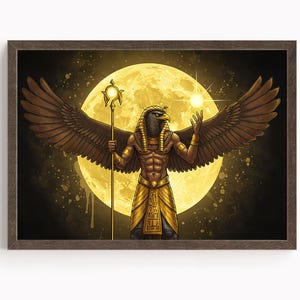 Egyptian God Ra Print, Ra Wall Art, Ancient Egyptian Mythology Decor, Sun God Artwork, Egyptian Art Print