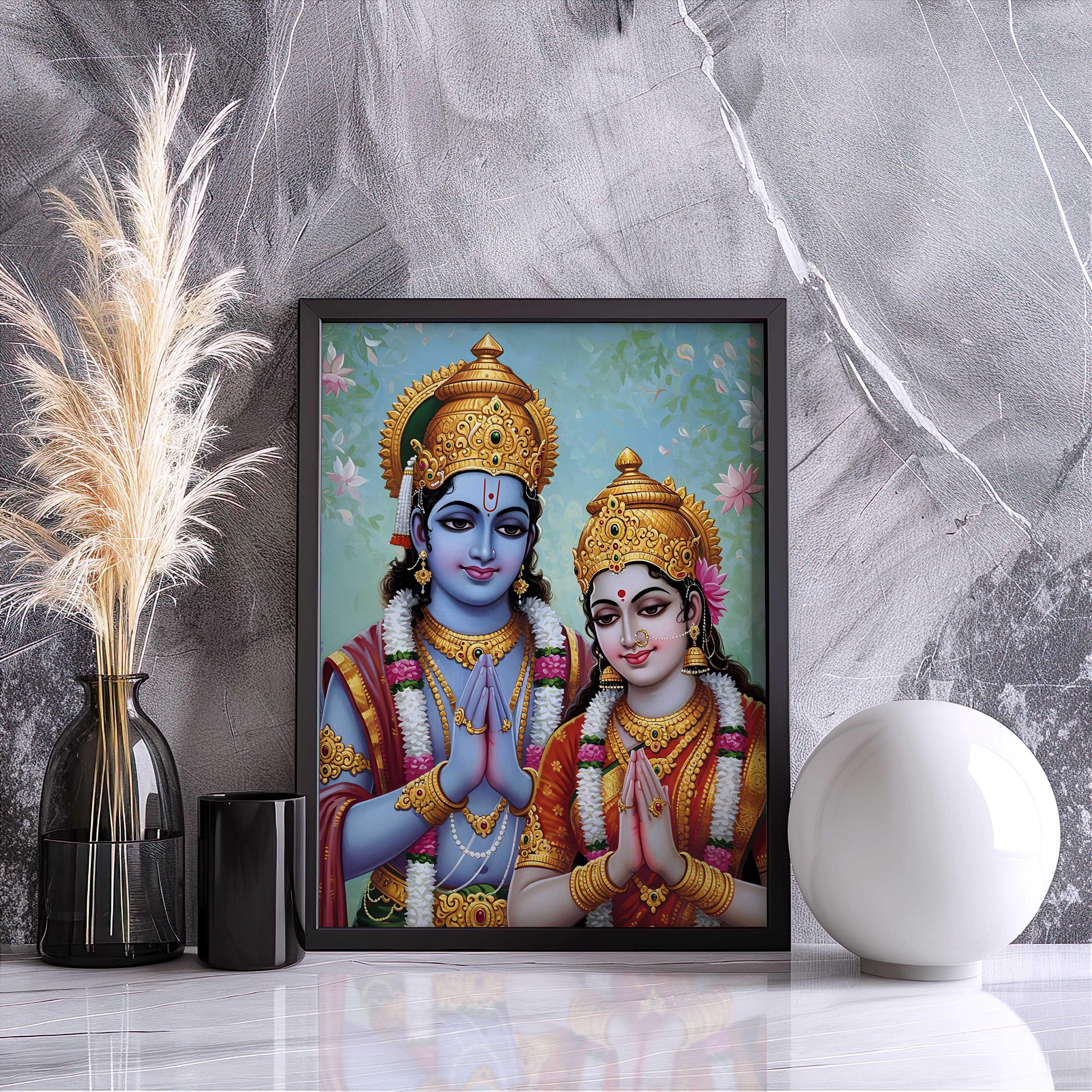 Lord Vishnu & Goddess Lakshmi Standing Idols in Antique/Copper Finish