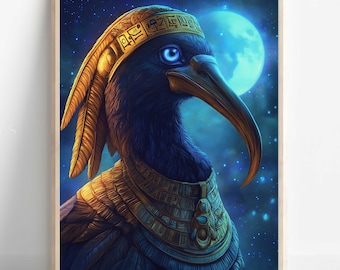 Egyptian God Thoth Print, Thoth Wall Art, Ancient Egyptian Mythology Decor, Wisdom and Writing God Artwork, Egyptian Art Print