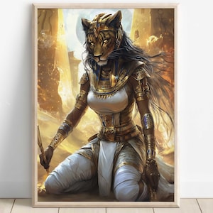 Egyptian Goddess Sekhmet Print, Sekhmet Goddess Wall Art, Ancient Egyptian Mythology Decor, Fierce Lioness Goddess Artwork, Egyptian Art