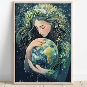 Gaia Wall Art, Greek Goddess of Earth, Nouveau Inspired Decor, Divine Feminine Mythology Print, Cult Gaia Feminine Energy, Greek Poster
