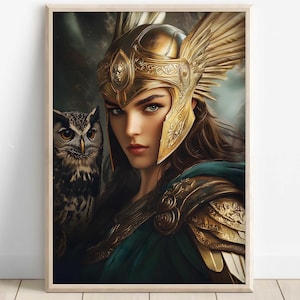 Athena Wall Art, Goddess Athena Canvas, Greek Goddess of the War, Greek Mythology Poster, Ancient Greece Poster, Divine Feminine Decor