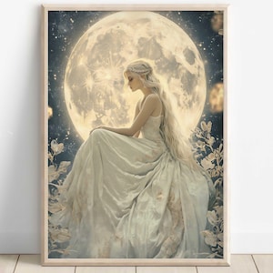 Selene Wall Art, Moon Goddess Canvas, Woman and Moon Fantasy Artwork, Greek Mythology Decor, Divine Feminine Artwork, Selene Canvas