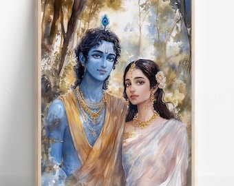 Krishna Art, Krishna and Radha, Radha Krishna, Krishna Painting, Hindu God, Hindu God Wall Art, Indian God, Digital Print of Krishna