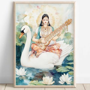 Saraswati, Goddess Saraswati, Goddess of Knowledge, Saraswati Art, Hindu Goddess, Indian Goddess, Digital Print of Saraswati