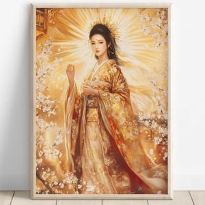 Amaterasu Print, Amaterasu Art, Amaterasu Goddess, Japanese Sun Goddess, Shinto Deity, Japanese Mythology, Japanese Artwork, Japanese Poster