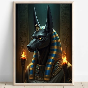 Egyptian God Anubis Print, Anubis Wall Art, Ancient Egyptian Mythology Decor, Jackal God of the Afterlife Artwork, Egyptian Art Print