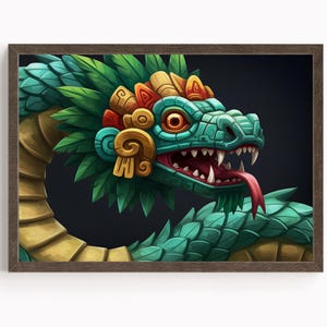 Aztec Wall Art, Quetzalcoatl Art, Aztec Serpent God Decor, Quetzalcóatl Mythology, Mexican Aztec Art, Aztec God Artwork, Serpent Symbol