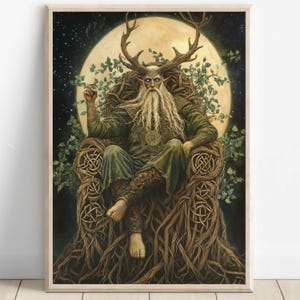Cernunnos Celtic God Wall Art, Gaulish Mythology Print, God of Nature and Abundance, Celtic Tonalism Decor, Ancient Celtic Spiritual Artwork
