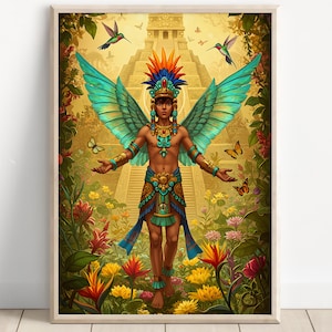 Aztec Wall Art, Xochipilli Art, Aztec God of Art and Music Decor, Aztec Mythology Artwork, Mexican Aztec Art, God of Flowers and Creativity