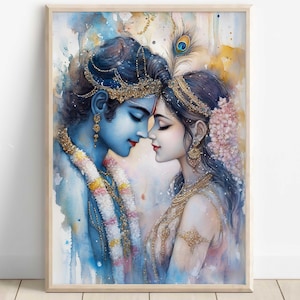 Arte de Krishna, Krishna y Radha, Radha Krishna, Pintura de Krishna, Dios hindú, Arte mural de Dios hindú, Dios indio, Impresión digital de Krishna