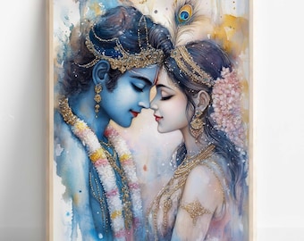 Krishna Art, Krishna and Radha, Radha Krishna, Krishna Painting, Hindu God, Hindu God Wall Art, Indian God, Digital Print of Krishna