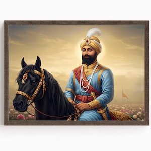 Guru Gobind Singh, 10th Sikh Guru (1675–1708), Sikh Art, Vintage Religious Art Print, Sikh Spiritual Painting, Sikh Digital Painting