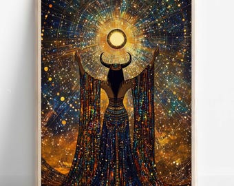 ハトホル大判プリント | 女神アート | エジプト神話の水彩画の神々