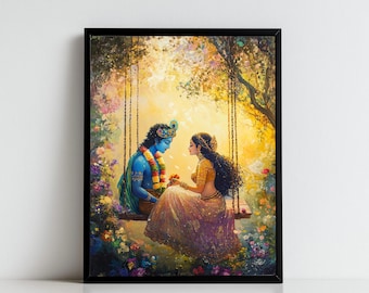 Krishna Art, Krishna and Radha, Radha Krishna, Krishna Painting, Hindu God, Hindu God Wall Art, Indian God, Digital Print of Krishna
