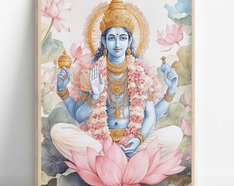 Art Vishnu, art mural dieu hindou, VISHNU, dieu indien, seigneur Narayana, impression numérique de Vishnu