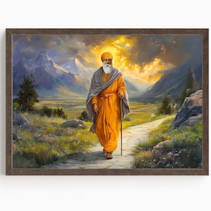 Guru Nanak Dev, Erster Sikh Guru (1469-1539), Sikh Kunst, Vintage religiöse Malerei, spirituelle Wandkunst, Sikh Digitale Malerei