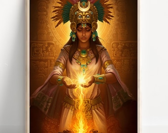 Aztec Wall Art, Tlazolteotl Art, Aztec Goddess of Purification Decor, Aztec Mythology, Mexican Aztec Art, Goddess of Fertility and Cleansing