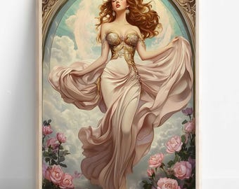 Aphrodite Wall Art, Greek Goddess of Beauty Print, Divine Feminine Decor, Ancient Greece-Inspired Painting, Greek Mythology Poster