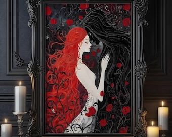 Persephone and Hades Wall Art, Love in Darkness, Greek Mythology Print, Greek Goddess Poster, Mythology Decor, Divine Art, Hades Poster