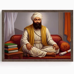 Sikh Kunst | Guru Angad Dev | Zweiter Sikh Guru aus der Zeit um 1539 bis 1552 | Sikh Kunstmalerei | Religiöse Kunst | Drucken | Leinwand