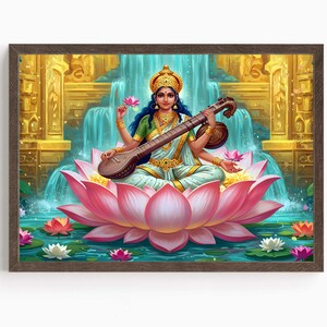 Saraswati, Goddess Saraswati, Goddess of Knowledge, Saraswati Art, Hindu Goddess, Indian Goddess, Digital Print of Saraswati