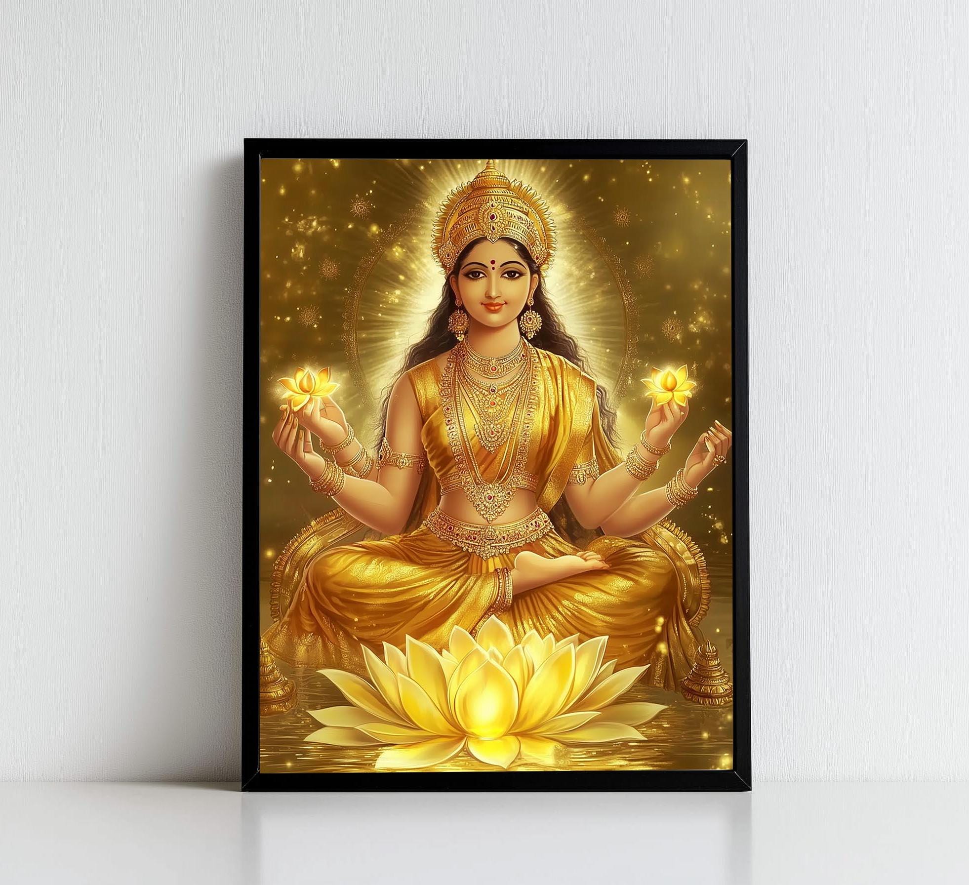 Statue Laxmi en laiton, grande statue de la déesse Lakshmi 13,5 cm Statue Laxmi en laiton, grande statue de la déesse Lakshmi 13,5 cm