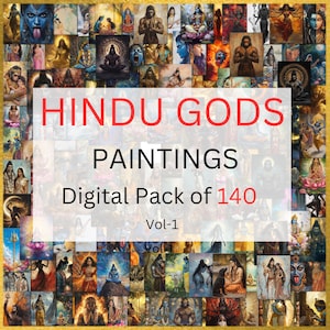 140 Hindu Gods Paintings Digital Pack Vol 1, Lakshmi, Saraswati, Krishna, Shiv, Kali, Hanuman, Ram, Vishnu, Durga, Brahma, Instant download