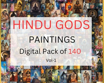 140 Hindu Gods Paintings Digital Pack Vol 1, Lakshmi, Saraswati, Krishna, Shiv, Kali, Hanuman, Ram, Vishnu, Durga, Brahma, Instant download
