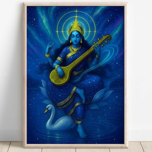 Saraswati, Goddess Saraswati, Goddess of Knowledge, Saraswati Art, Hindu Goddess, Indian Goddess, Digital Print of Saraswati