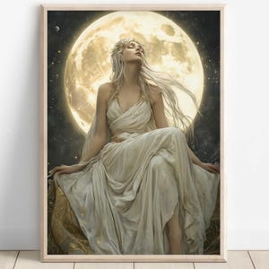 Selene Wall Art, Moon Goddess Canvas, Woman and Moon Fantasy Artwork, Greek Mythology Decor, Divine Feminine Artwork, Selene Canvas