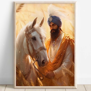 Sikh Prince, Sikh Art Print, Bold Warrior, Traditional Artwork, Spiritual Wall Art, Vibrant Punjab Heritage, Martial Sikh History