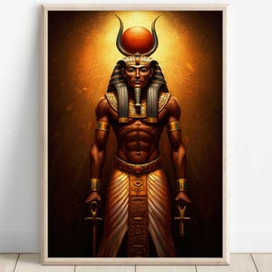 Egyptian God Ra Print, Ra Wall Art, Ancient Egyptian Mythology Decor, Sun God Artwork, Egyptian Art Print