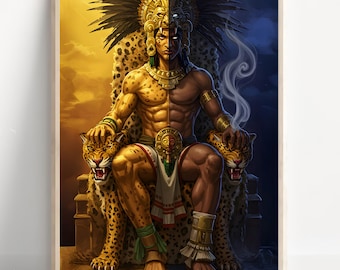 Aztec Wall Art, Tezcatlipoca Art, Aztec God of Night Decor, Aztec Mythology Artwork, Mexican Aztec Art, God of Darkness and Sorcery