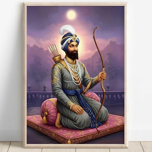 Guru Gobind Singh, 10th Sikh Guru (1675–1708), Sikh Art, Vintage Religious Art Print, Sikh Spiritual Painting, Sikh Digital Painting