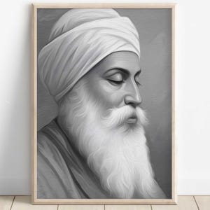 Guru Nanak Dev, Erster Sikh Guru (1469-1539), Sikh Kunst, Vintage religiöse Malerei, spirituelle Wandkunst, Sikh Digitale Malerei