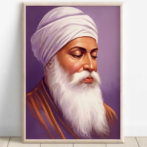 Guru Nanak Dev, Erster Sikh Guru (1469-1539), Sikh Kunst, Vintage religiöse Malerei, spirituelle Wandkunst, Sikh Digitale Malerei