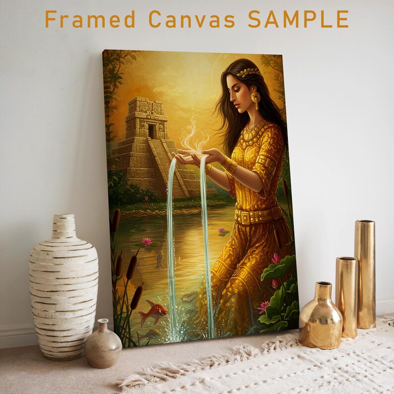 Aztec Wall Art, Chalchiuhtlicue Art, Aztec Goddess of Water Decor ...