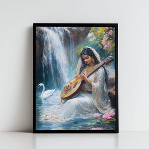 Saraswati, Goddess Saraswati, Goddess of Knowledge, Saraswati Art, Hindu Goddess, Indian Goddess, Digital Print of Saraswati