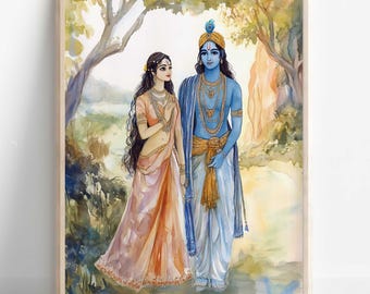 Krishna Art, Krishna and Radha, Radha Krishna, Krishna Painting, Hindu God, Hindu God Wall Art, Indian God, Digital Print of Krishna