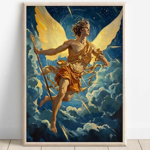 Hermes Wall Art, Messenger of the gods, commerce, thieves, Greek gods poster, Greek god decor, Greek gods wall art, Greek god Hermes art