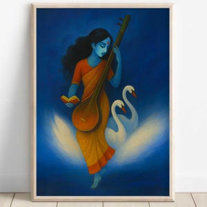 Saraswati, Goddess Saraswati, Goddess of Knowledge, Saraswati Art, Hindu Goddess, Indian Goddess, Digital Print of Saraswati