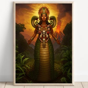 Aztec Wall Art, Coatlicue Art, Aztec Goddess of Earth Decor, Aztec Mythology Artwork, Mexican Aztec Art, Goddess of Creation and Destruction