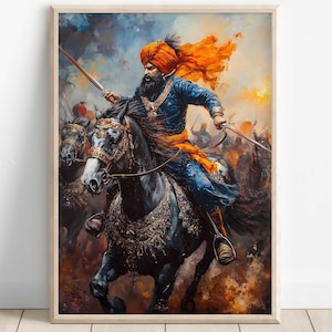 Khalsa Warrior, Sikh Art Print, Bold Warrior, Traditional Artwork, Spiritual Wall Art, Vibrant Punjab Heritage, Martial Sikh History