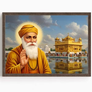 Guru Nanak Dev, Erster Sikh Guru (1469-1539), Sikh Kunst, Vintage religiöse Malerei, spirituelle Wandkunst, Sikh Digitale Malerei