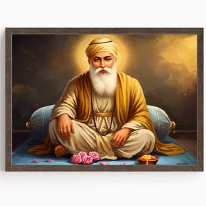 Guru Nanak Dev, Erster Sikh Guru (1469-1539), Sikh Kunst, Vintage religiöse Malerei, spirituelle Wandkunst, Sikh Digitale Malerei
