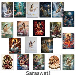 140 Hindu Gods Paintings Digital Pack Vol 1, Lakshmi, Saraswati, Krishna, Shiv, Kali, Hanuman, Ram, Vishnu, Durga, Brahma, Instant download image 6
