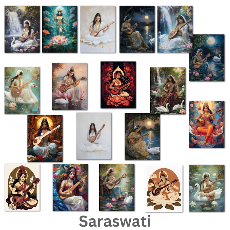 140 Hindu Gods Paintings Digital Pack Vol 1, Lakshmi, Saraswati, Krishna, Shiv, Kali, Hanuman, Ram, Vishnu, Durga, Brahma, Instant download image 6