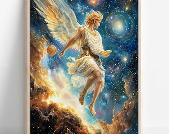 Arte mural de Hermes, Mensajero de los dioses, comercio, ladrones, póster de dioses griegos, decoración de dioses griegos, arte mural de dioses griegos, arte del dios griego Hermes