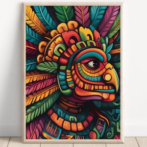 Aztec Wall Art, Quetzalcoatl Art, Aztec Serpent God Decor, Quetzalcóatl Mythology, Mexican Aztec Art, Aztec God Artwork, Serpent Symbol